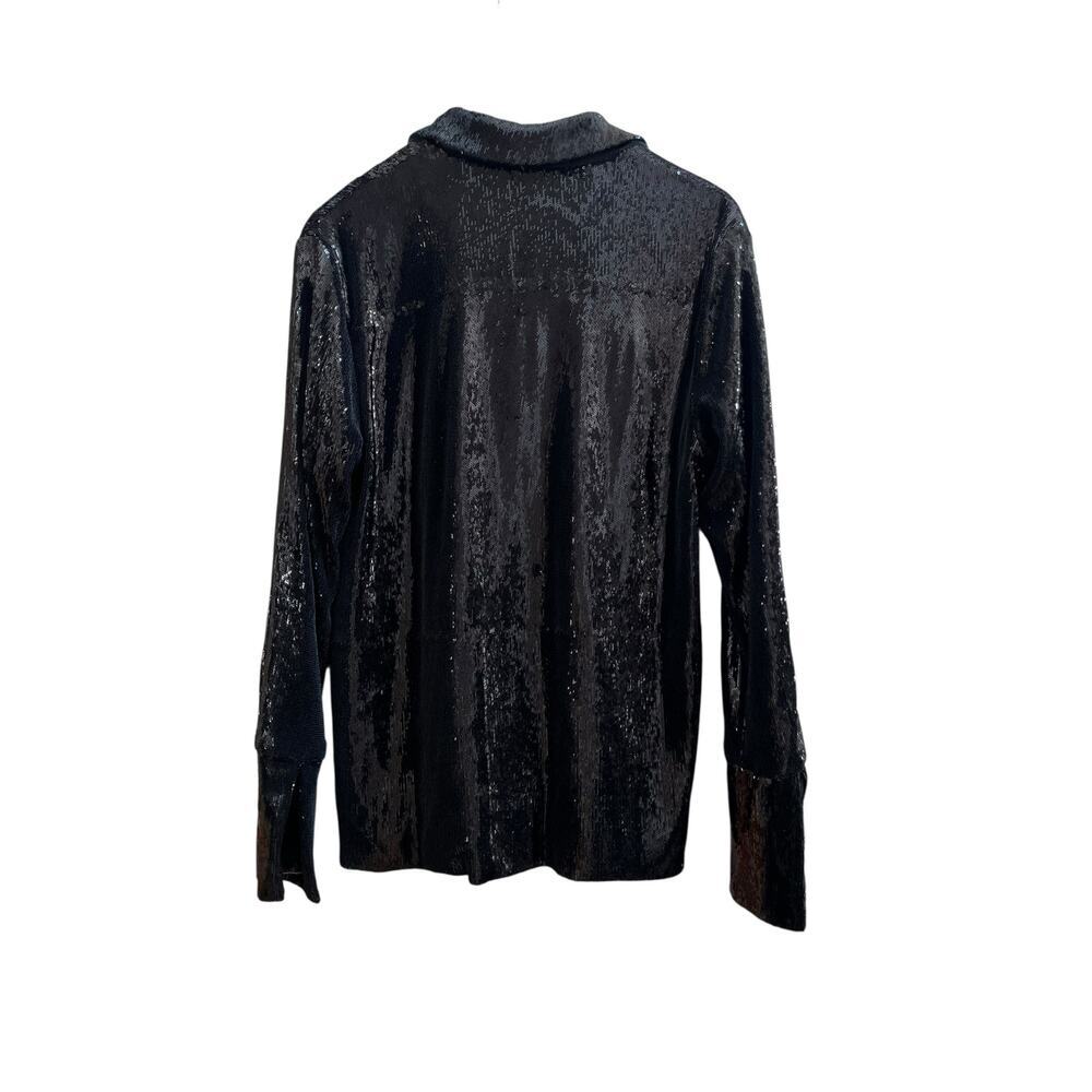 RTA Black Sequin Button Down Shirt Jacket Medium Evening Club Party - Picture 3 of 12